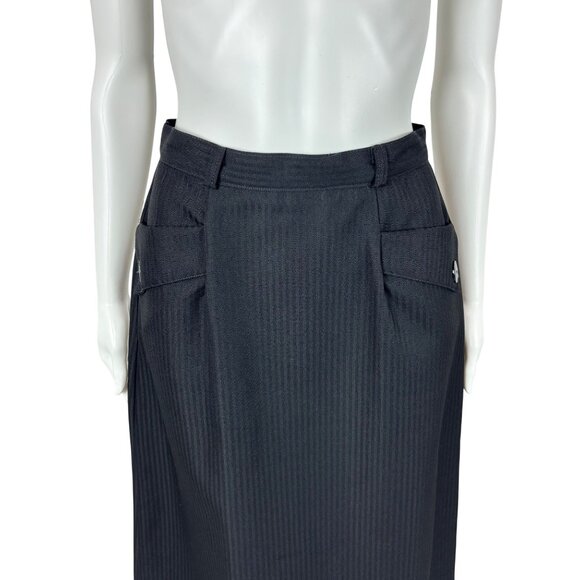 Vintage 70s Black Skirt Women's Small Striped Retro 50s Style High Waisted Hip - Picture 3 of 8